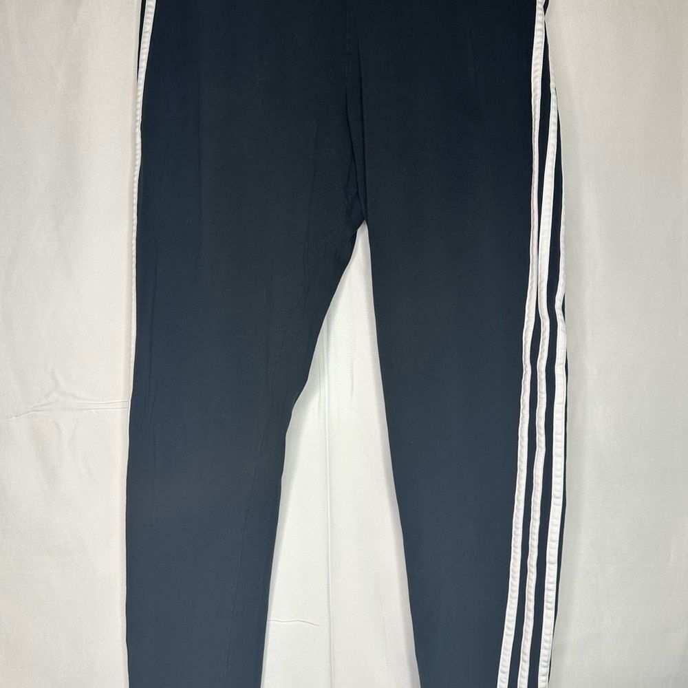 Adidas Women’s Black Track Sweatpants with White Stripes Tapered legs Size M